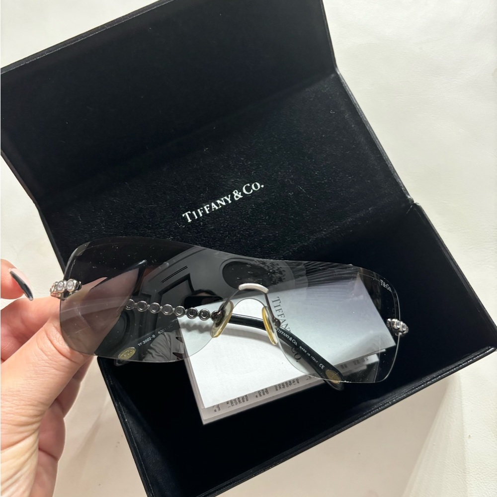 Tiffany.co silver sunglasses with rhinestones worn once. Great condition